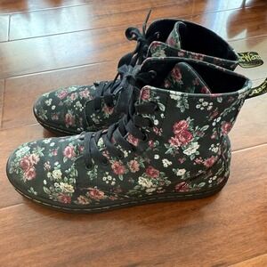 Dr. Martens Women's Hackney Boot Rose Canvas Womens Size 8 Black Pink Floral